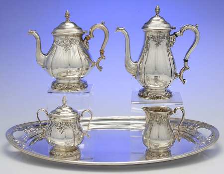Prelude-Chased (Sterling Hollowware) 5 Piece Tea Set (SCP, STP, SCR, SSU, WTL)