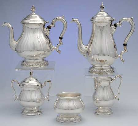 Prelude-Plain (Sterling Hollowware) 5 Piece Tea Set (SCP, STP, SCR, SSU, SWB)