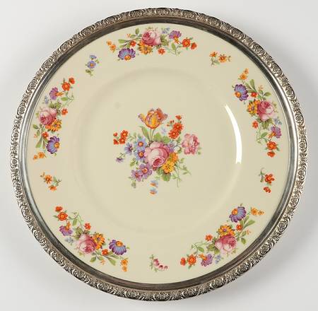 Prelude-Plain (Sterling Hollowware) China Dinner Plate w/Sterling Rim