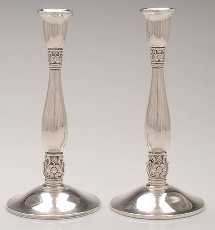 Royal Danish (Sterling, Hollowware) Pair of Weighted Candlesticks
