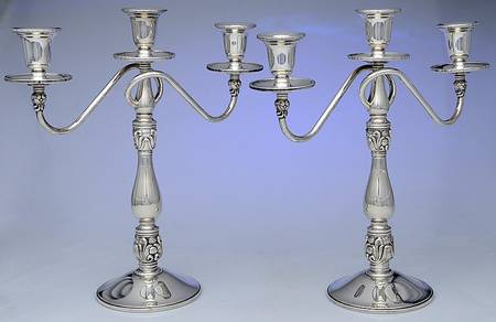 Royal Danish (Sterling, Hollowware) Pair of Weighted 3 Light Candelabra