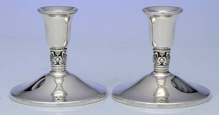 Royal Danish (Sterling, Hollowware) Pair of Weighted Console Candleholders