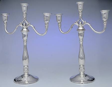 Royal Danish (Sterling, Hollowware) Pair of Weighted 3 Light Candelabra