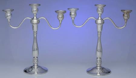 Royal Danish (Sterling, Hollowware) Pair of Weighted 3 Light Candelabra