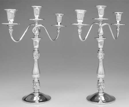Royal Danish (Sterling, Hollowware) Pair of Weighted 3 Light Candelabra
