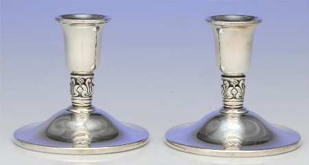 Royal Danish (Sterling, Hollowware) Pair of Weighted Console Candleholders