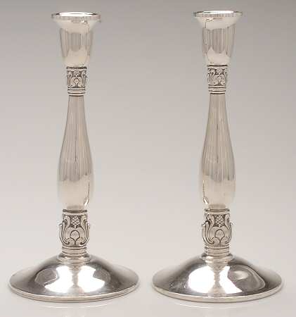 Royal Danish (Sterling, Hollowware) Pair of Weighted Candlesticks