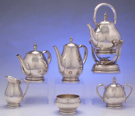 Royal Danish (Sterling, Hollowware) 6 Piece Tea Set (SCP, STP, SCR, SSU, SWB, SKES)