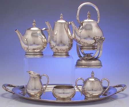 Royal Danish (Sterling, Hollowware) 7 Piece Tea Set (SCP, STP, SCR, SSU, SWB, SKES & WTL)
