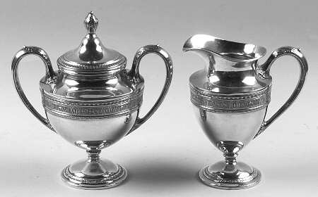 Wedgwood (Sterling, Hollowware, Geometric Base) Creamer & Sugar Bowl with Lid Set