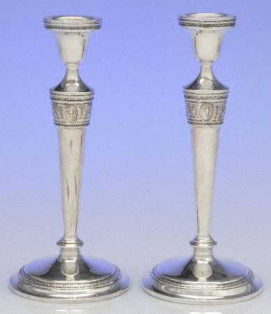 Wedgwood (Sterling, Hollowware, Geometric Base) Pair of Weighted Candlesticks