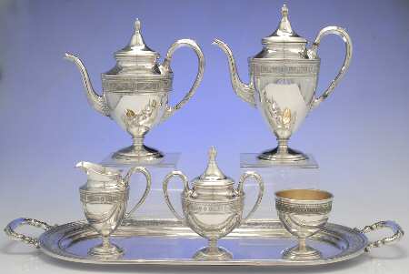 Wedgwood (Sterling, Hollowware, Geometric Base) 6 Piece Tea Set (SCP, STP, SCR, SSU, SWB, WTL)