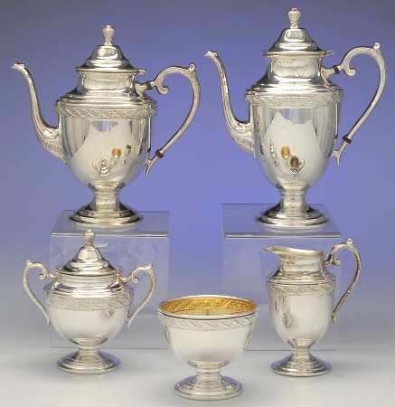 Spring Flower (Silverplate, Hollowware) 5-Piece Plated Tea Set (with Waste)