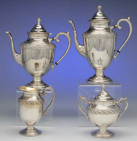 Spring Flower (Silverplate, Hollowware) (4 Piece) Silverplate Tea Set