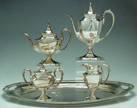 Minuet (Sterling, 1925, Hollowware) 5 Piece Tea Set (SCP, STP, SCR, SSU, WTL)