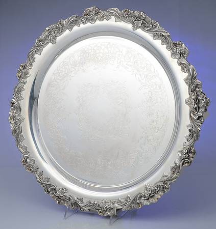 English Scroll (Silverplate, Hollowware) 16" Round Footed Tray