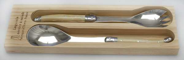 Laguiole-Ivory (Stainless) Salad Serving Set with Wood Tray (SSSHH +SSFHH)