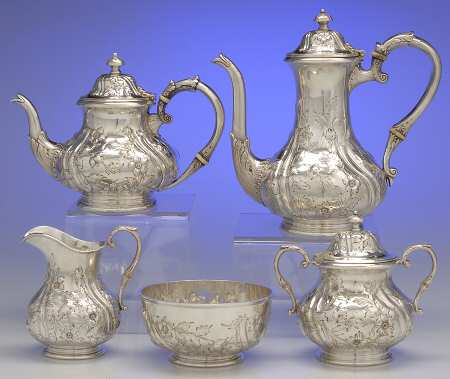 337 (Sterling, Hollowware) 5 Piece Tea Set (SCP, STP, SCR, SSU, SWB)