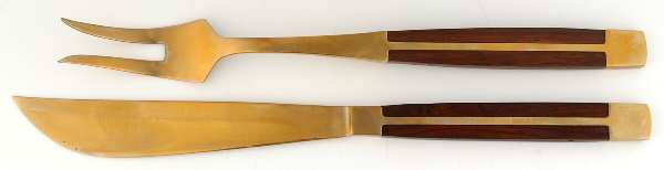 JCZ1 (Brass, Teak) Small Stainless Blade 2-Piece Steak Carving Set