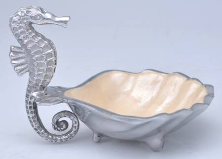 By the Sea-Snow (Aluminum, Hollowware) 5" Handled Shell Shape Bowl by Julia Knight