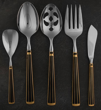 Cloisonne Embassy (Stainless, Black, Gold Accent) 5 Piece Hostess Set