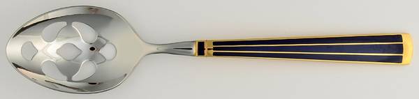 Cloisonne Embassy (Stainless-Cobalt-Gold) Pierced Tablespoon (Serving Spoon)