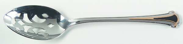 Cloisonne Royale (Stainless-Black-Gold) Pierced Tablespoon (Serving Spoon)