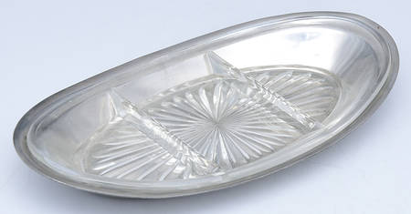 Pewter Hollowware 3 Part Relish W/Divided Glass Liner