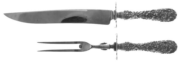 Princess-Hand Chased (Sterling, 1915) Small Steak 2-Piece Carving Set w/Stainless Blade