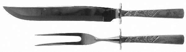 Rose Motif (Sterling, 1954, No Monograms) Large 2-Piece Roast Carving Set w/ Stainless Blade