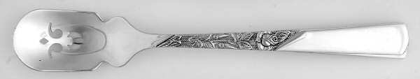 Rose Motif (Sterling, 1954, No Monograms) Short Handled Olive Spoon with Pierced Bowl