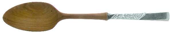 Rose Motif (Sterling, 1954, No Monograms) Salad Serving Spoon with Wooden Bowl