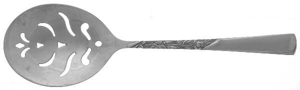 Rose Motif (Sterling, 1954, No Monograms) Large Pierced Pea Serving Spoon