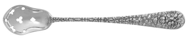 Stieff Rose (Sterling, 1892, No Monograms) Pierced Bowl Short Handle Olive Spoon by Kirk Stieff