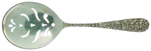Stieff Rose (Sterling, 1892, No Monograms) Small Pea Serving Spoon, Pierced by Kirk Stieff