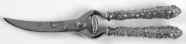 Stieff Rose (Sterling, 1892, No Monograms) Poultry Shears,Stainless Blades,Full Repousse