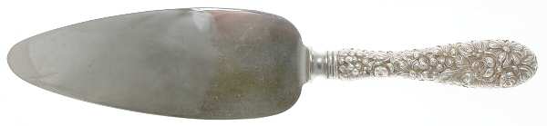 Stieff Rose (Sterling, 1892, No Monograms) Pie Server w/Stainless Blade,Full Repousse