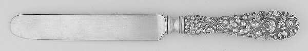 Stieff Rose (Sterling, 1892, No Monograms) Blunt Hollow Knife w/Bolster,Full Repousse