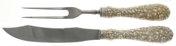 Stieff Rose (Sterling, 1892, No Monograms) 2 Pc Individual Bird Carving Set w/Stainless Blade