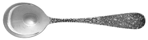 Stieff Rose (Sterling, 1892, No Monograms) Round Bowl Soup Spoon (Gumbo)