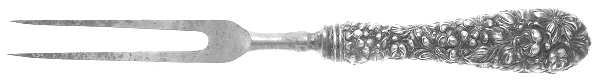 Stieff Rose (Sterling, 1892, No Monograms) Game Carving Fork,Stnls Blade,Full Repousse