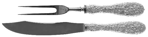 Stieff Rose (Sterling, 1892, No Monograms) 2 Pc Game Carving Set,Stnl Blade,Full Repousse