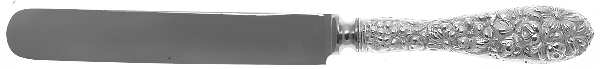 Stieff Rose (Sterling, 1892, No Monograms) Blunt Hollow Knife with Bolster,Full Repousse