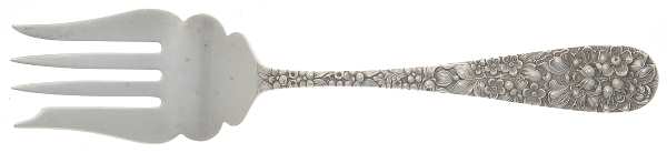 Stieff Rose (Sterling, 1892, No Monograms) Medium Solid Cold Meat Serving Fork