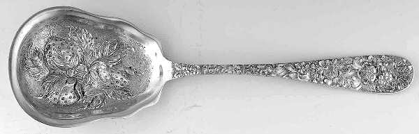 Stieff Rose (Sterling, 1892, No Monograms) Large Chased Berry Spoon-3 Berries