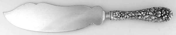 Stieff Rose (Sterling, 1892, No Monograms) Full Repousse Ice Cream Serving Knife,Slvp Blade by Kirk Stieff