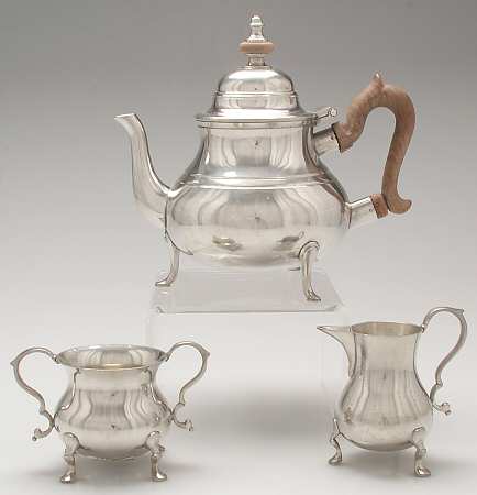 Williamsburg (Pewter, Hollowware) 3 Pc Tea Set (CPBRH, SUO, CR)