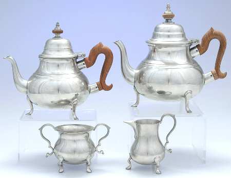 Williamsburg (Pewter, Hollowware) 4 Piece Tea Set (CPBRH, TPBRH, CR, SUO)