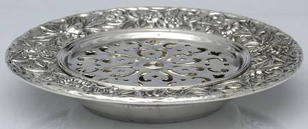 Repousse-Full Chased-Hand Chased Round Open Butter with Strainer