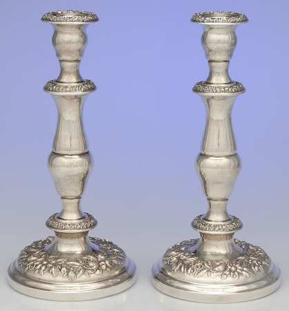 Repousse-Full Chased-Hand Chased Pair of 10" Weighted Candlesticks